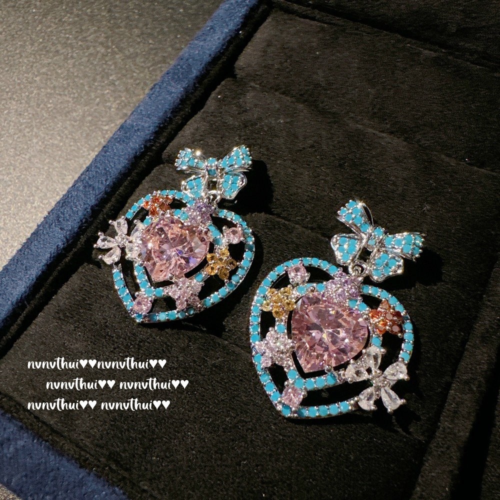 Austrian Court Love Water Drop Gemstone Necklace Vintage 18K Gold Plated Argyle Powder Bow Earrings