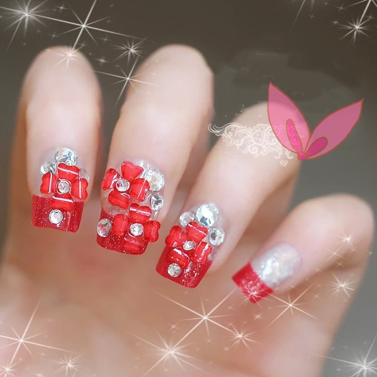 Studio Bride Red Nail Art Piece Fake Nail Finished Product Detachable Wearable Nail Patch Nail Art Tool Nails