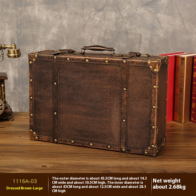 European Style Leather Suitcase Home Decoration Storage Box Storage Box Photography Props Box Wooden Box Ornaments