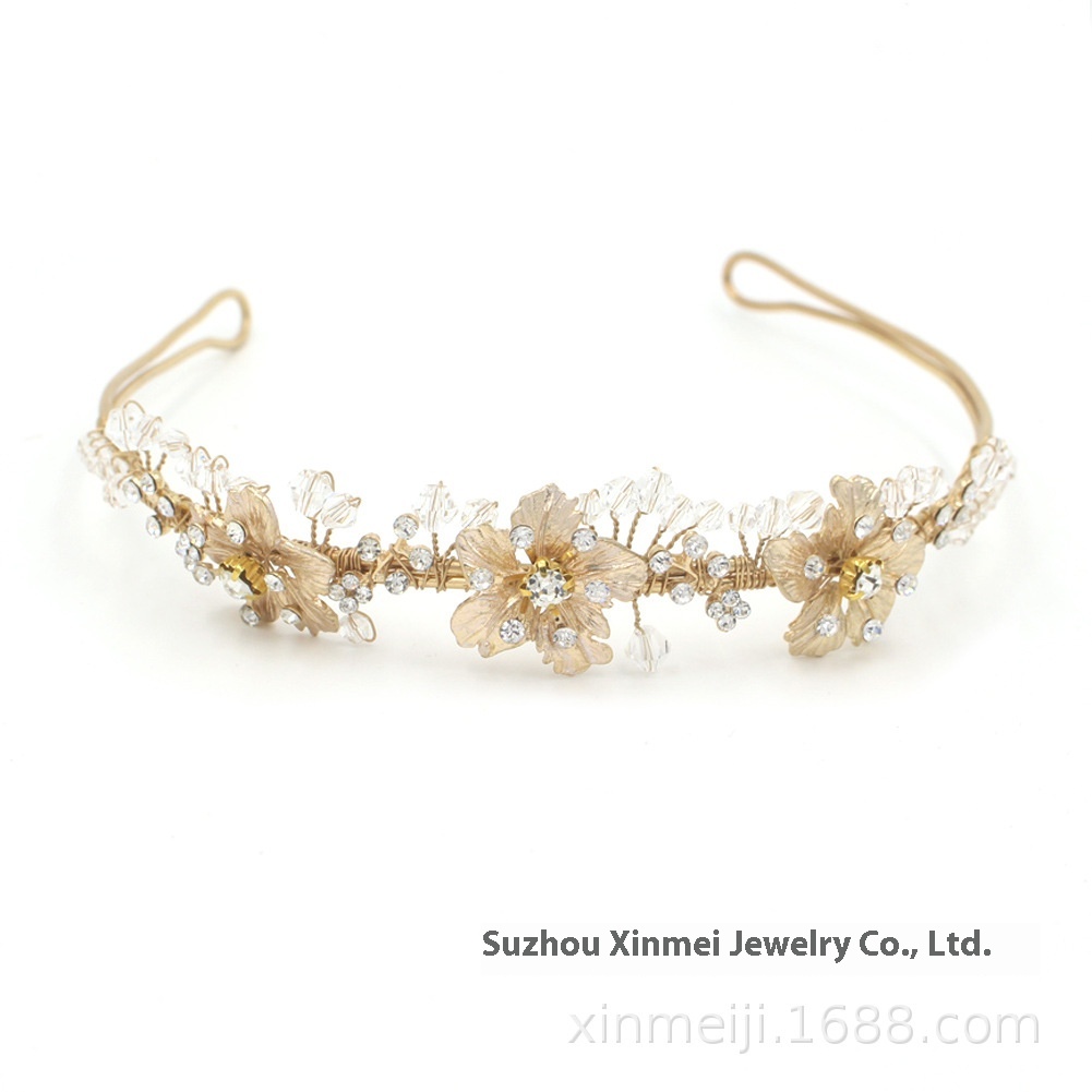 O040 European And American Exquisite Flower Inlaid Diamond Crystal Flower Headband Hair Accessories Bride Wedding Headdress Accessories