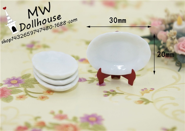52 DOLLHOUSEMiniature Food Play Scene Model Doll House Accessories Mini30mm Ceramic Oval Plate C3015
