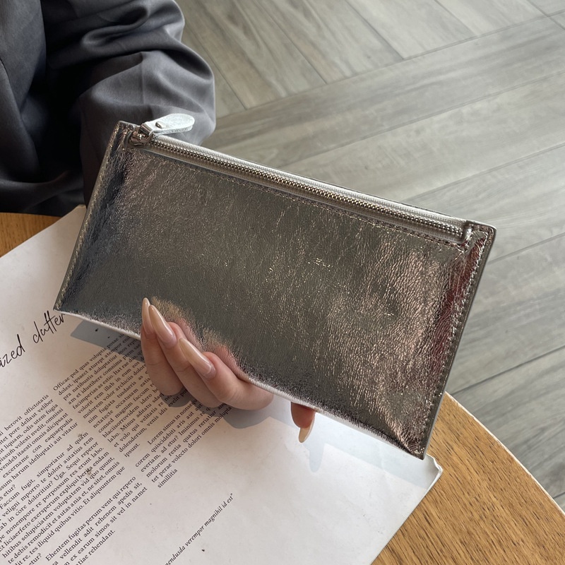 Genuine Leather Long Wallet Women's Fashion Silver Wallet Head Layer Cowhide Mobile Phone Bag Simple And Generous Niche