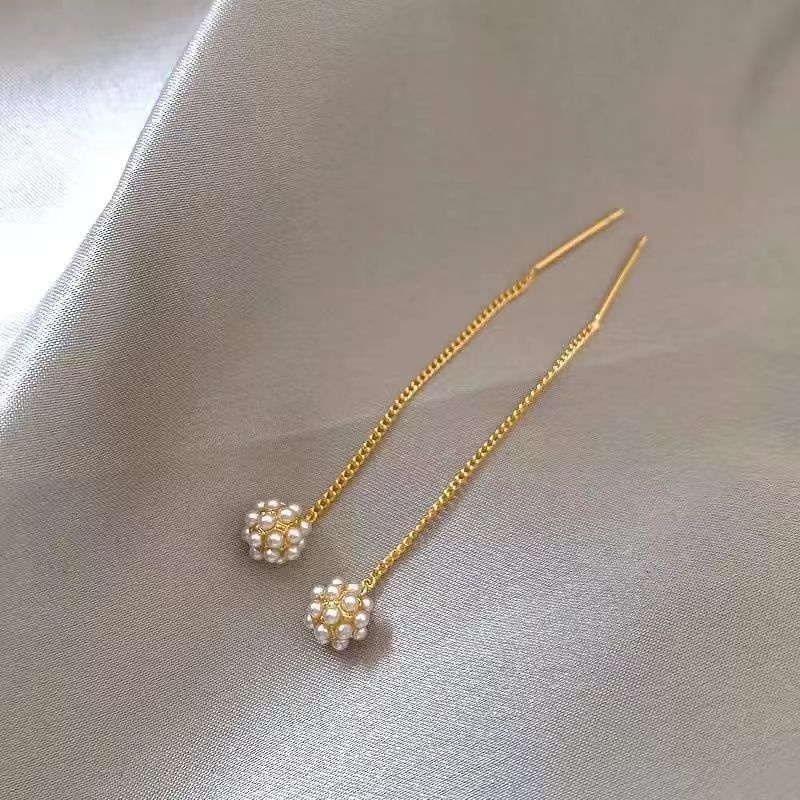Vintage Pearl Tassel Earrings Fashion South Korea Elegant Light Luxury Ear Line Design Sense Advanced Sense Niche Earrings