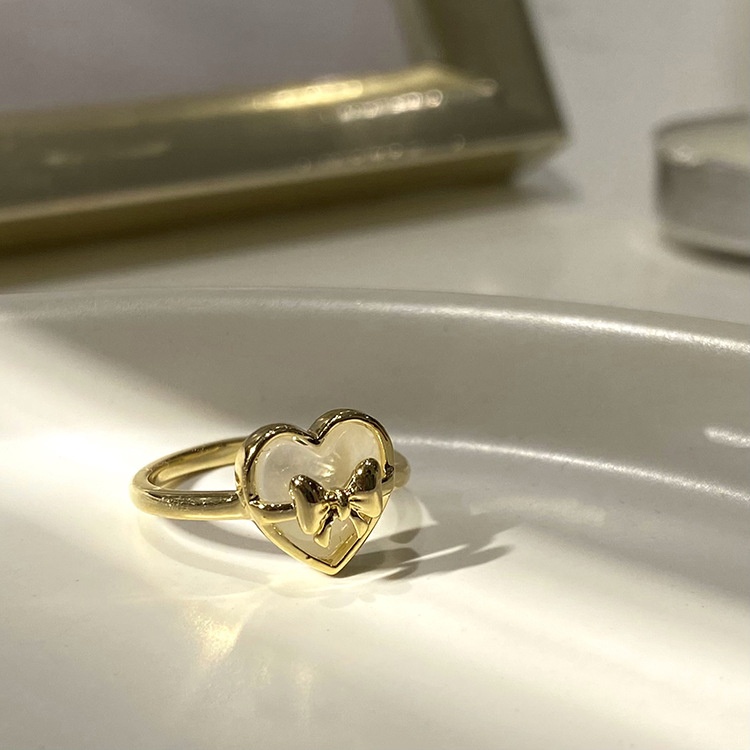 Korean Cat's Eye Stone Love Bow Golden Ring Women's Design Niche Adjustable Opening Finger Ring Advanced Sense