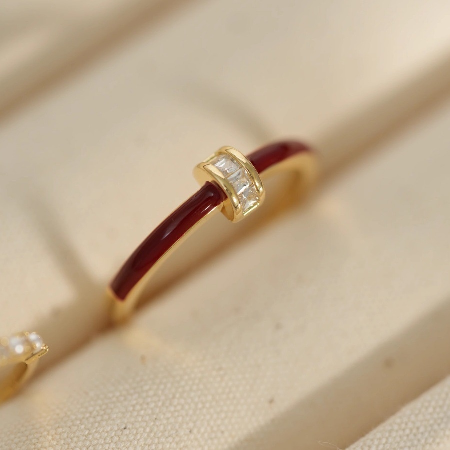 Angla Red F Enamel Bow Ring Women's 925 Sterling Silver Niche Design High-grade Light Luxury White Elegant Ring