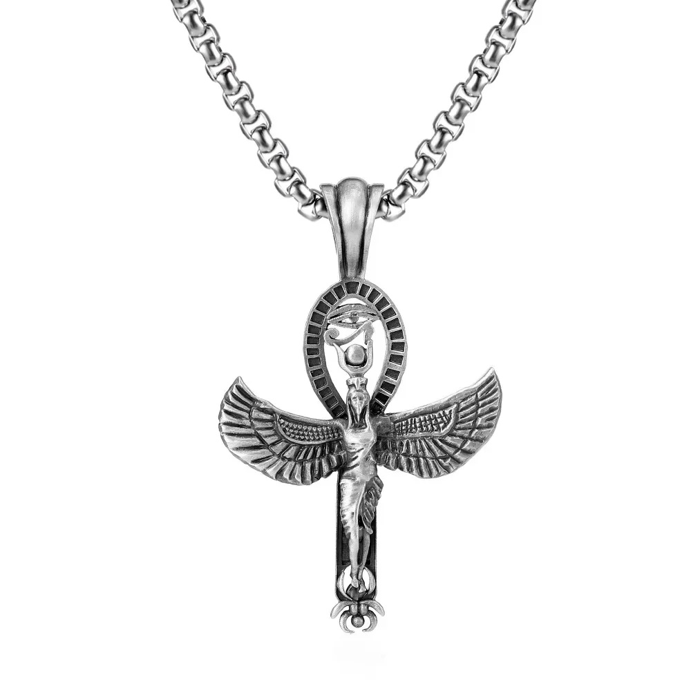 Ancient Egyptian Goddess Isis Eye Of Horus Pendant European And American Retro Men's Necklace Titanium Steel Jewelry
