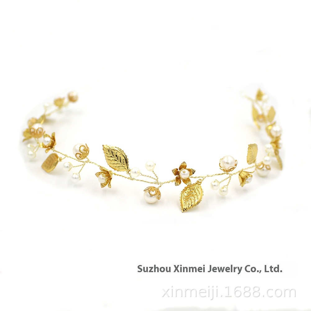 O811 Simulation Flower Leaf Bridal Headdress Sweet Pearl Headband Foreign Trade Wedding Dress Accessories