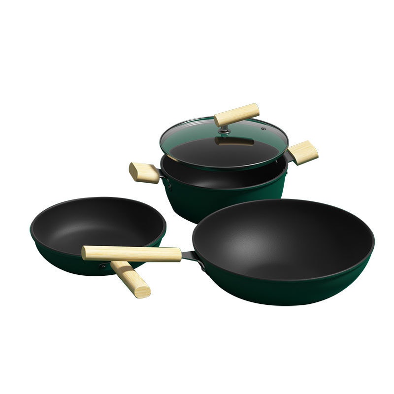 A B O F I Three-piece Pot Set Non-stick Pan Frying Pan Soup Pot Frying Pan Household Induction Cooker Kitchen Pot