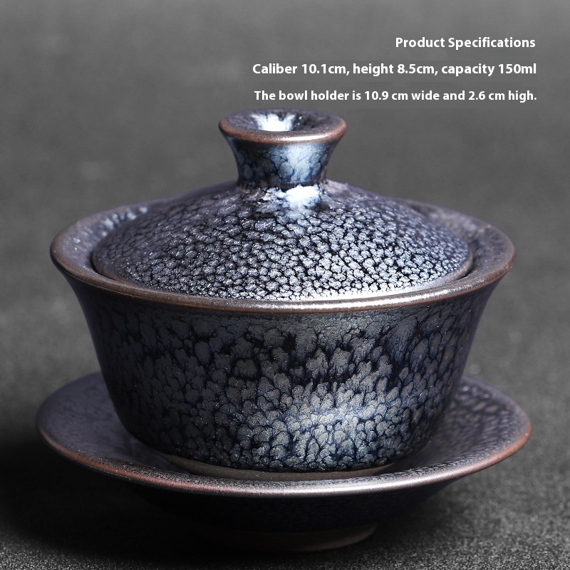 Handmade Jianyang Iron Tire Baihua Jianzhan Covered Bowl Tea Cup Sancai Covered Bowl Anti-scalding Large Size Tea Brewing Bowl