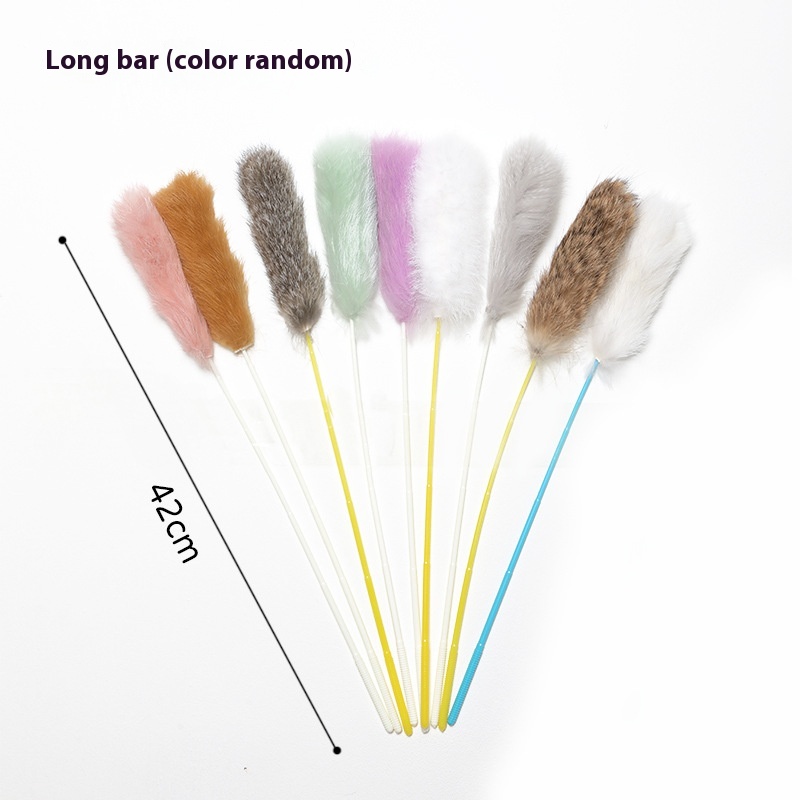 Cute Rabbit Fur Feather Cat Teaser Plush Cat Teaser Elastic Bite Resistant Self-hilarious Cat Toy Pet Supplies