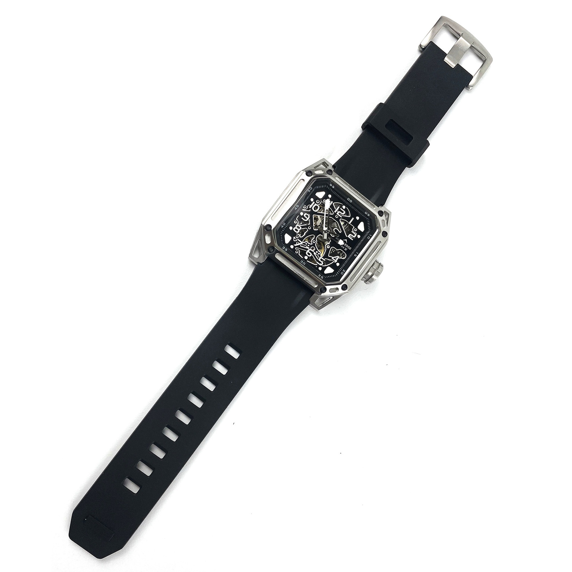 Stainless Steel Square Automatic Mechanical Watch With Ruby Skeleton Design,Seagull Movement,100m Waterproof Wristwatch