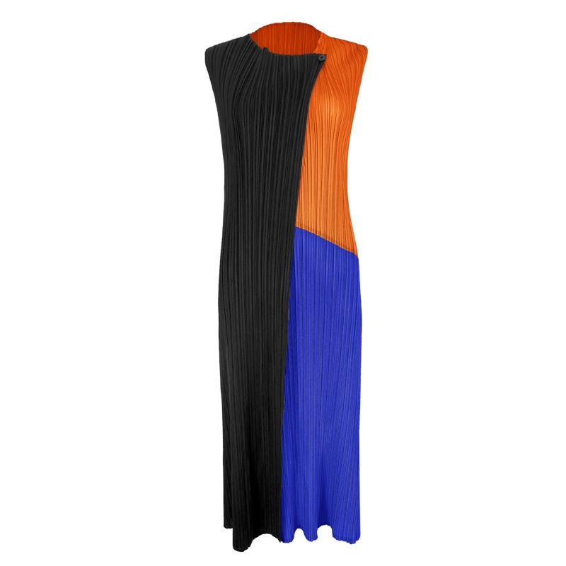 Summer Simple Temperament Three-color Stitching Dress Slim Fit Thin Versatile Medium-length A-line Skirt For Women