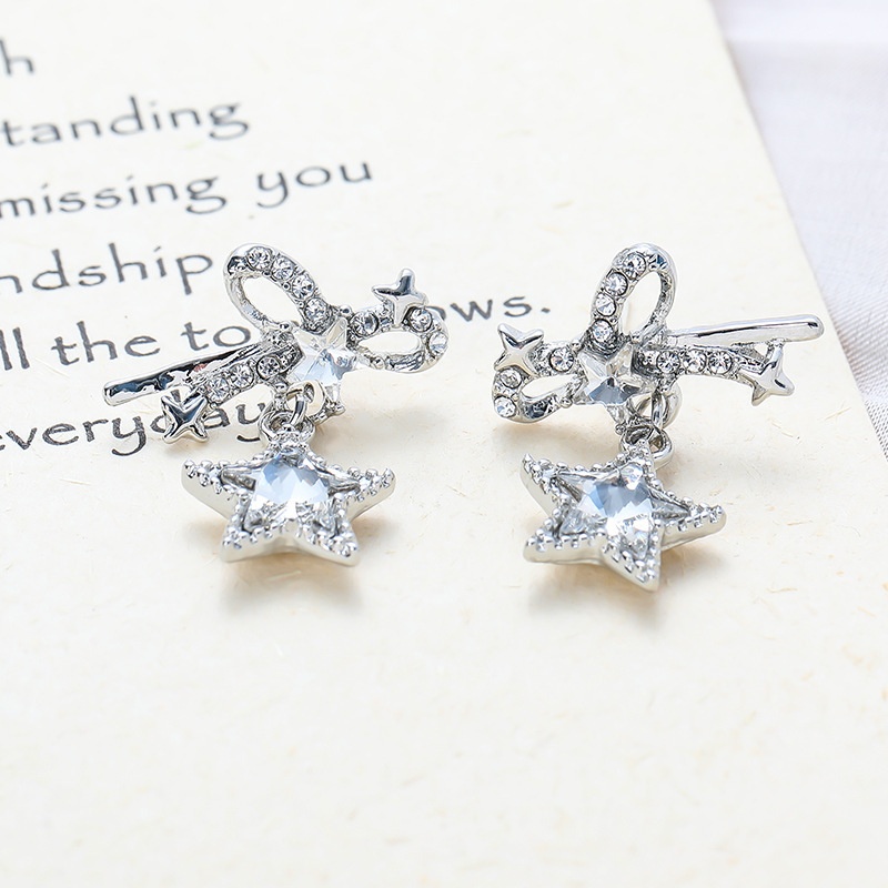 Light Luxury Sparkling Diamond Meteor Earrings Bow Star Earrings Super Sparkling High-end Five-pointed Star Tassel Niche Earrings