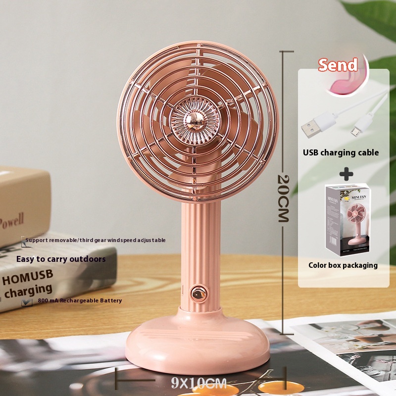 Retro Style Electroplating Mini Desktop Rechargeable Fan800 MAh Usb Handheld Student Outdoor Pocket Three-speed Fan