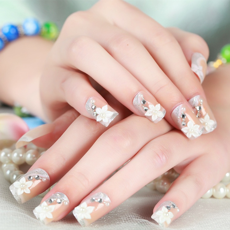 Nude Color Twill Flower Bridal Nail Art Finished Product False Nails Nail Patches Wearable Removable Nail Art Nails