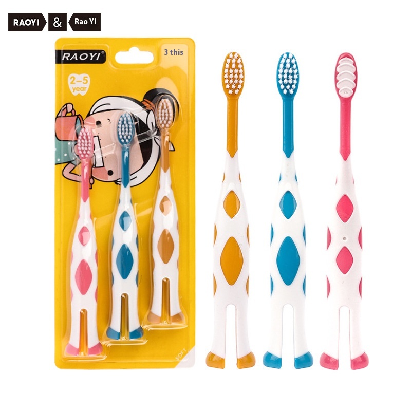 RAOYILittle Deer Children's Toothbrush3 Pack2-5 Years Old Cartoon Infant Baby Soft Bristle Toothbrush