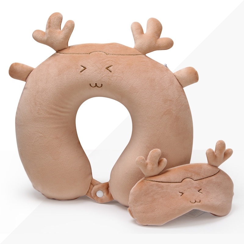 Cartoon U-shaped Pillow Cute Pillow With Deer Shape And Eye Mask Set Removable And Washable