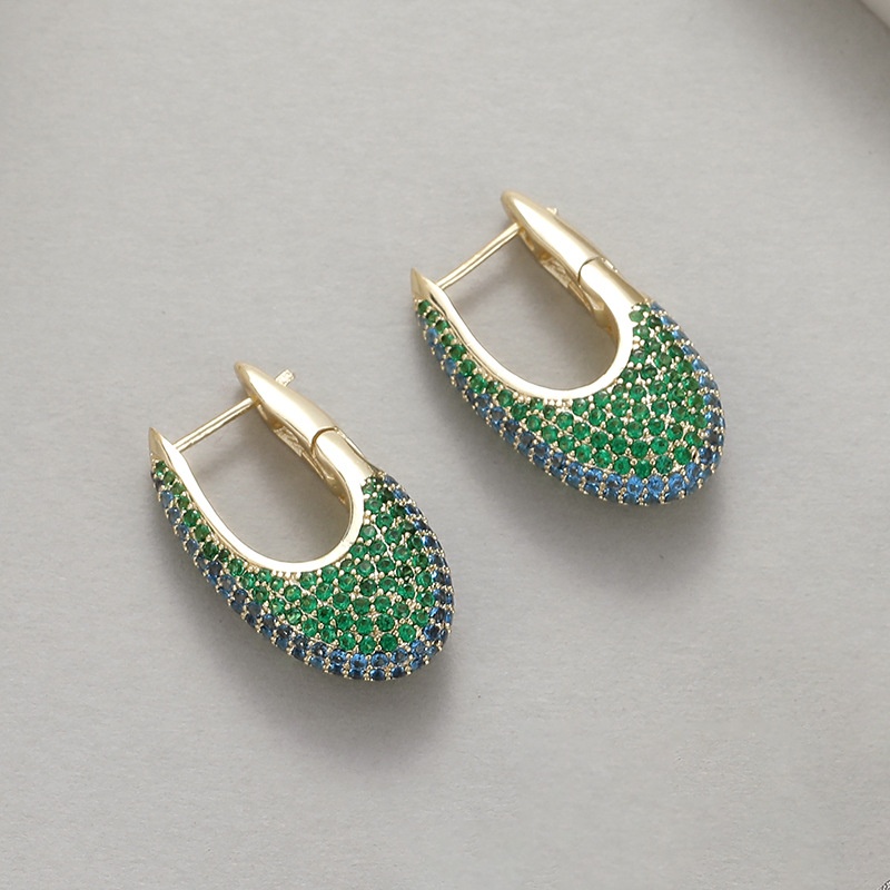 European And American Luxury Personality Full Diamond Earrings Simple High-end Temperament Copper Plated Real Gold Earrings For Women