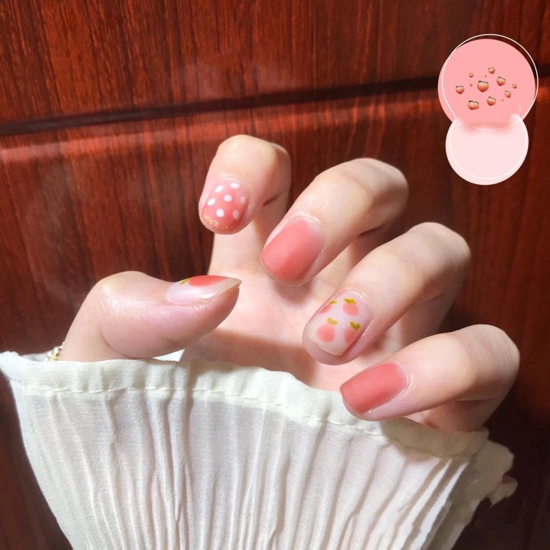Internet Celebrity Wear Finished Nail Pieces Peach False Nails Wearable And Removable Nail Art Stickers Nails