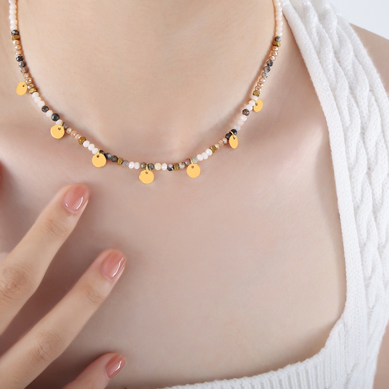 YHip-hop Design Personality Beaded Tassel Disc Multi-color Necklace Necklace Niche Men And Women Titanium Steel