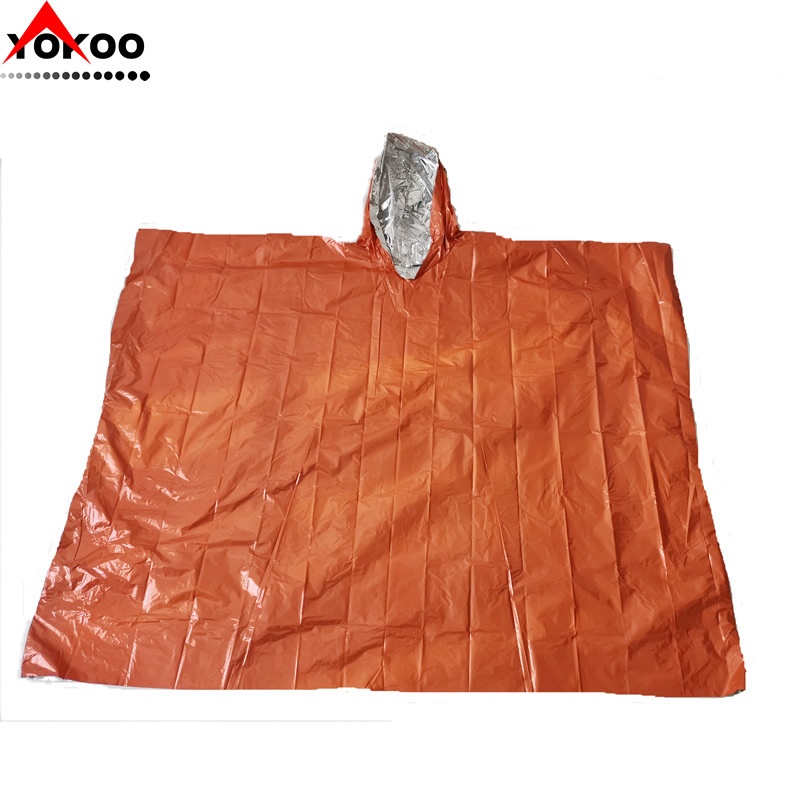 Outdoor Hiking And Camping Orange Aluminized Film Cold-proof And Warm Disposable Poncho First Aid Anti-hyperthermia Disposable Raincoat