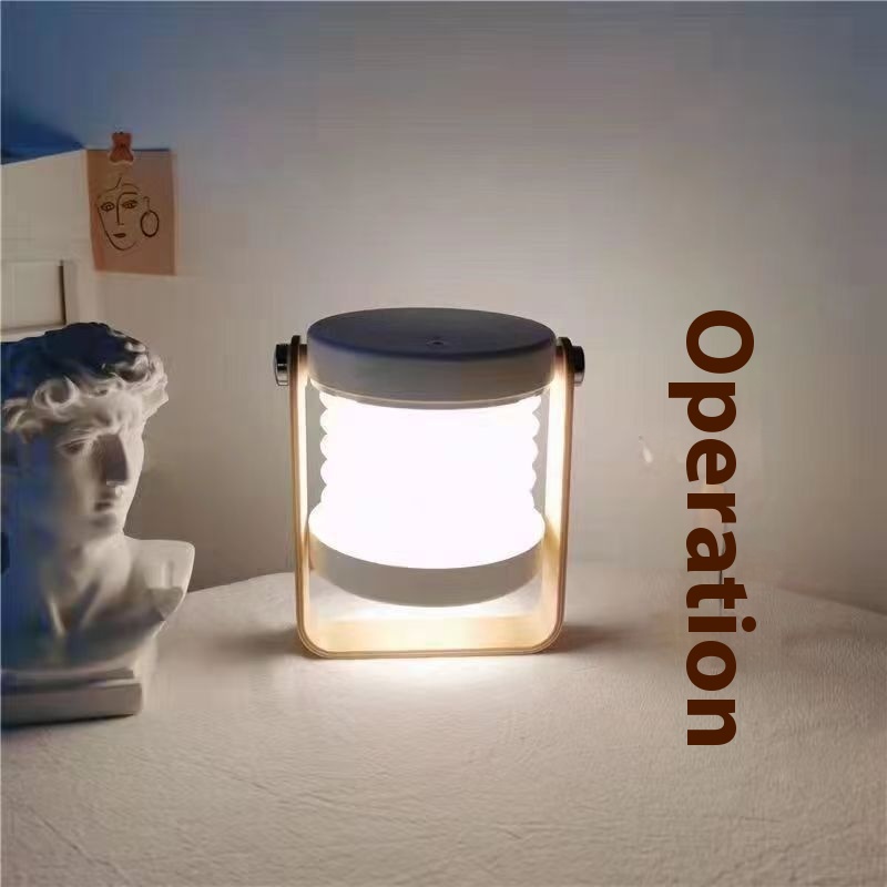 Lantern Lamp Foldable Retractable Night Light USB Wooden Handle Outdoor Camping Bedroom Bedside Eye Protection Decorative Atmosphere Table
