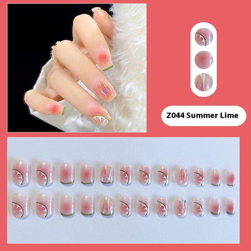 Summer Lemon Fresh Blush Wear Nail Art Summer Whitening False Nails Nail Art Finished Short Version Disassembly