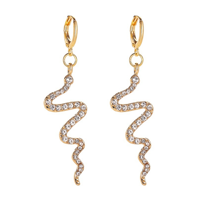 European And American Earrings Creative Snake-shaped Earrings For Women Cold Style Long Diamond Earrings Personality Simple Wave Ear Buckles