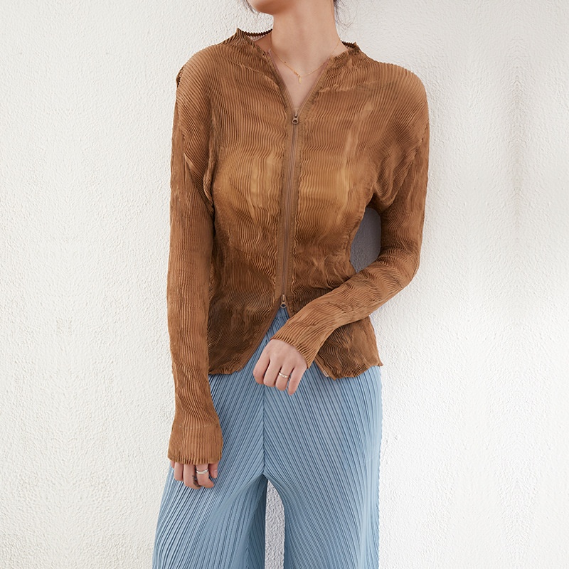 Pleated Style Jacket Miyake Niche Design Slightly Transparent Elastic Tulle Cardigan Sunscreen Shirt