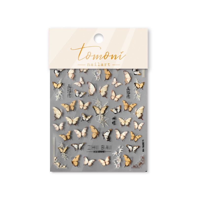 Tomoni Relief Nail Stickers Retro Nail Stickers Japanese Maillard Butterfly3575