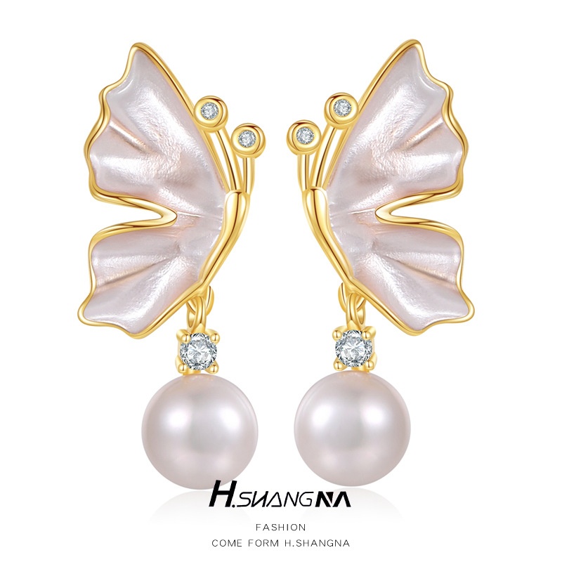 Super Fairy Temperament Gentle Butterfly Pearl Earrings Niche Design High-end Style Hot-selling Wing Earrings Earrings For Women