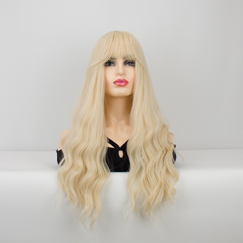 Daily Fluffy Light Golden Shawl Hair Full Wig For Women European And American Fashion Curly Hair High Temperature Silk Natural Full Wig