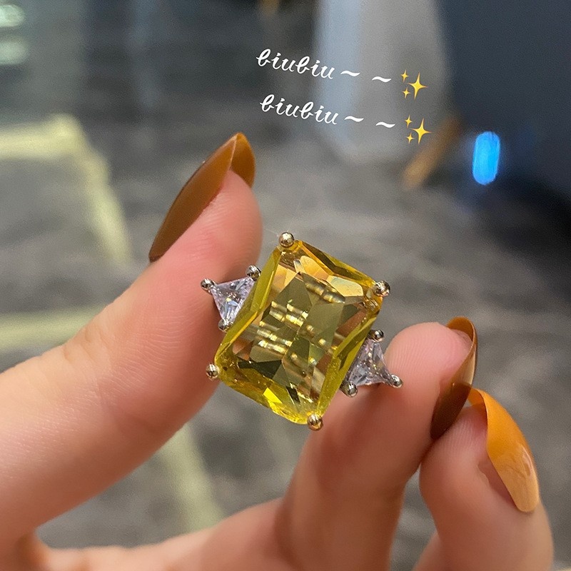 Fashion Color Jewelry Elegant Citrine Ring Niche Design Light Luxury Girl Index Finger Ring