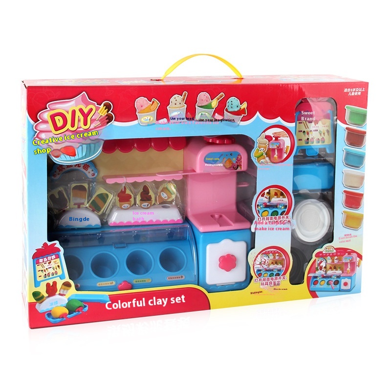 Children's Simulation Kitchen Tableware Ice Cream Candy Light Music Ice Cream Supermarket Store Color Clay Play House Toys