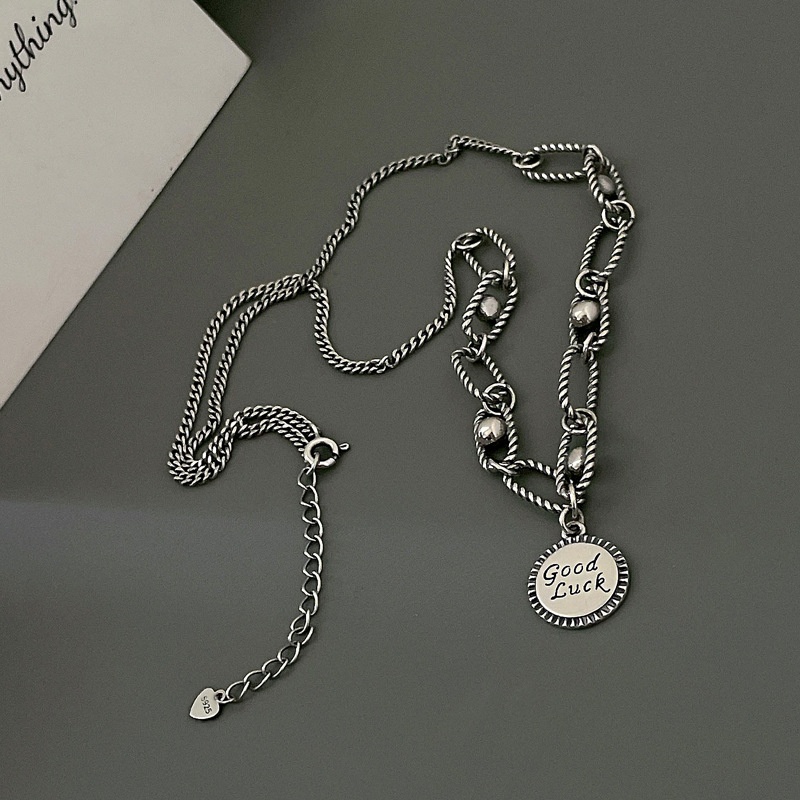 Cold Style Retro English Round Necklace Female Autumn And Winter Style Light Luxury Simple All-match High-end Sweater Chain