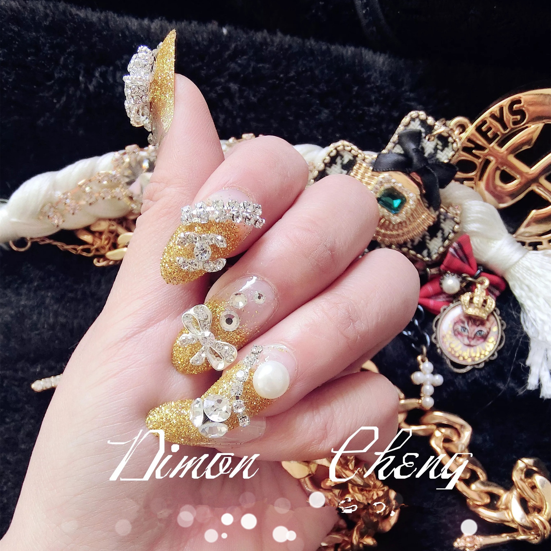 Bridal Manicure Finished Product False Nails Gold Long Nail Stickers Wearable And Removable