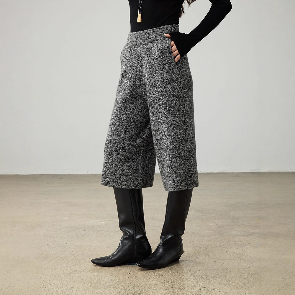 羊毛闊腿褲鬆緊腰直筒七分褲加厚休閒褲子