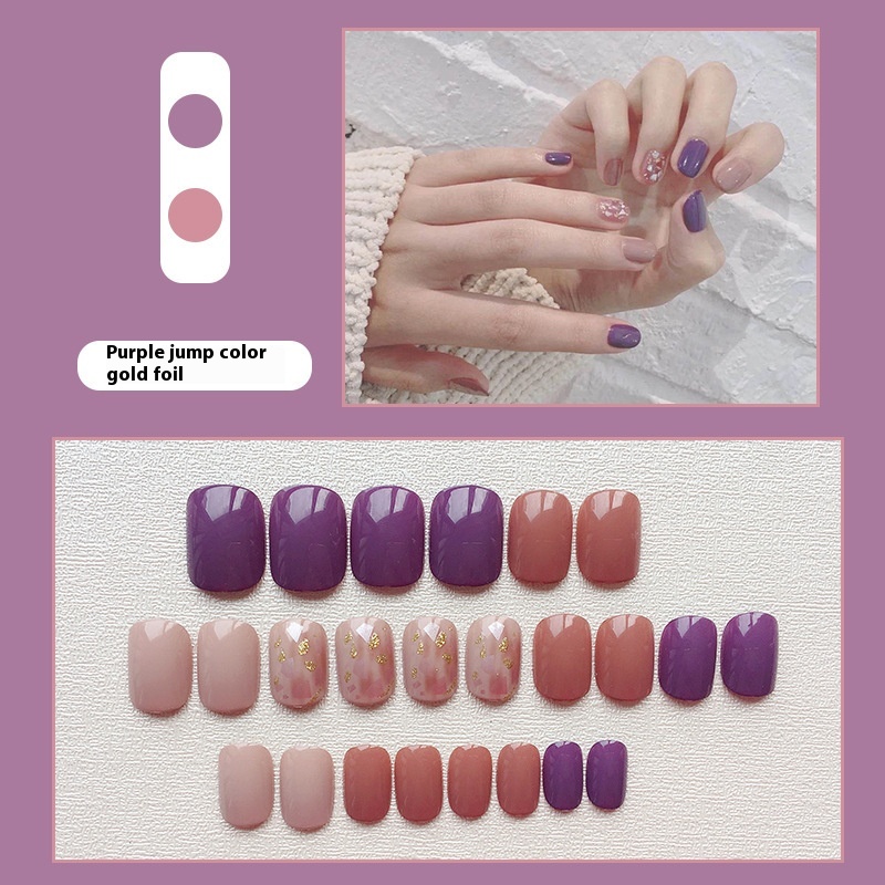 Youduo Nail Art Finished Product False Nails Purple Gold Foil Shell Wearable Detachable Nail Art Girl Nail Stickers