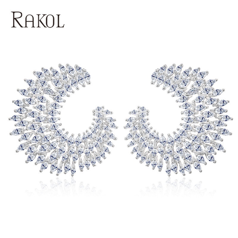 RAKOLPersonalized Luxury Full Inlaid Zircon Earrings Female Temperament Bride Banquet Evening Dress Earrings