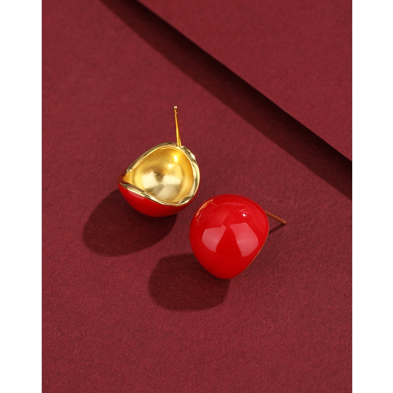 French Retro Earrings For Women Niche Design Red Dripping Oil Bean Earrings925 Sterling Silver High-end Earrings