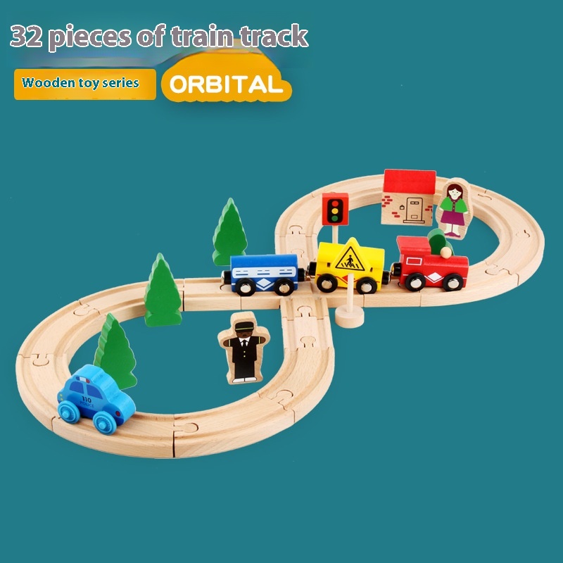 Children's Wooden Early Education32-piece Simulation Track Train City Traffic Road Parent-child Set Toy