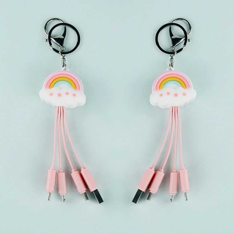 Healing Rainbow Keychain Data Cable Suitable For Apple Android Typec Charging Cable Three In One