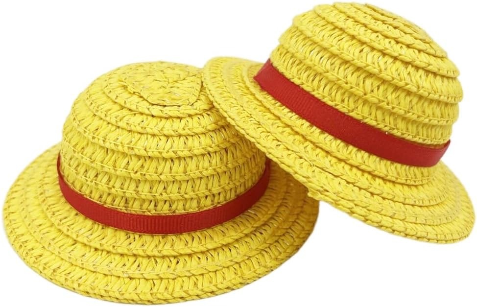 Yellow Straw Hat With Red Ribbon Luffy Straw Hat Pet Straw Hat Kitten Wearing Luffy's Little Yellow Hat