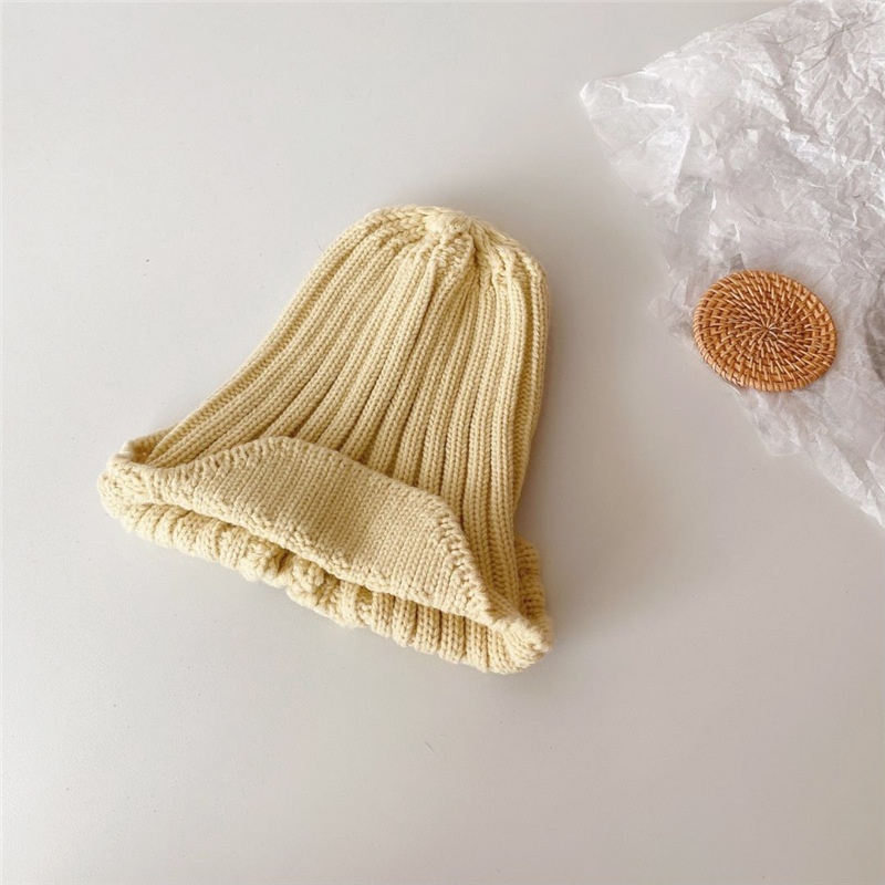 Qiunan Children's Wool Hat Korean Styley Children's Knitted Hat Children's Flip Ear Solid Color Knitted Hat Neutral Parent-child Hat