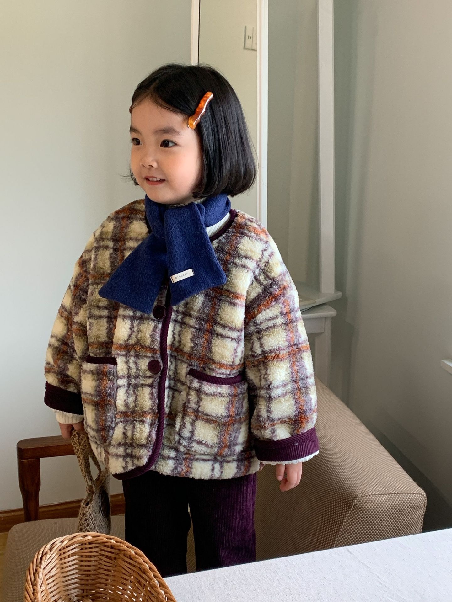 Children's Coat Laibaobao Winter Korean Children's Clothing Korean Version Plaid Thick Warm Girls Wool Top Plaid Control