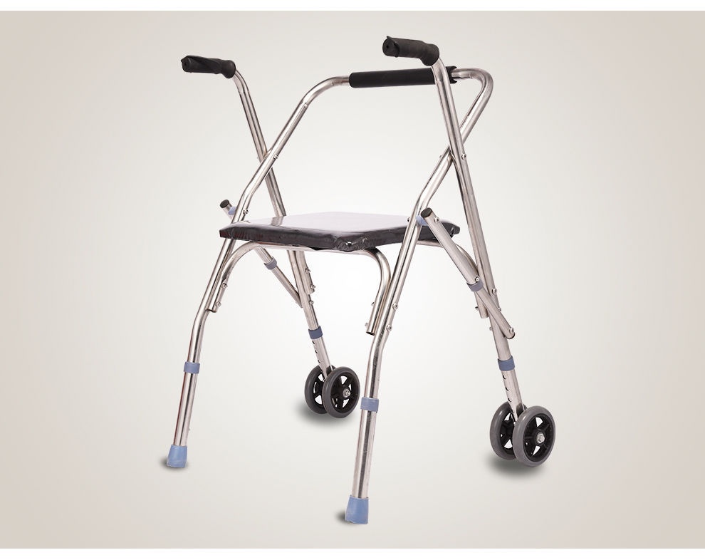 Thickened25-tube Stainless Steel Double-wheel Walker For The Elderly Wheel Seat Walker For The Disabled Folding Aid