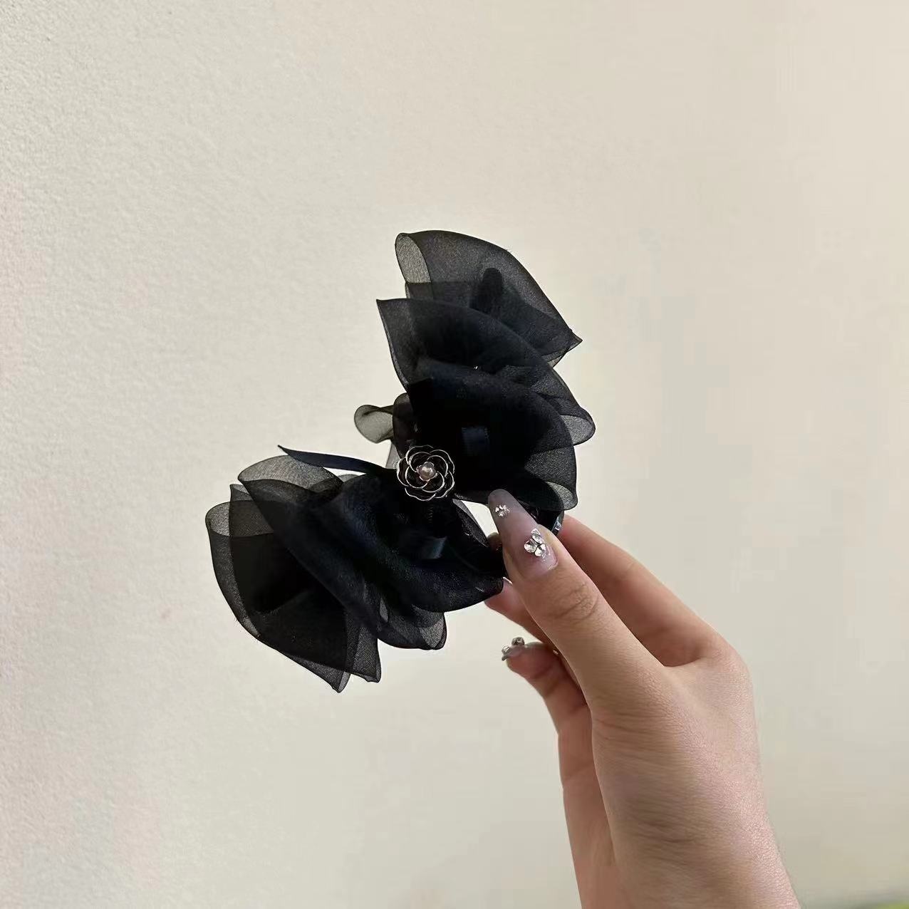 Black Light Luxury Rose Flower Hairpin Female Back Of The Head High-end ABDouble-sided Hair Clip Hairpin Temperament Shark Clip