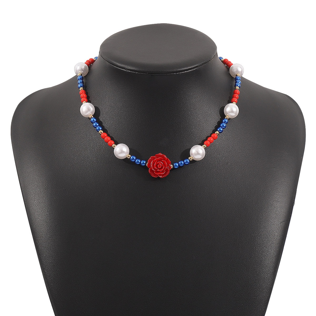 American Independence Day Creative Beaded Necklace Retro Rose Niche Design Clavicle Chain