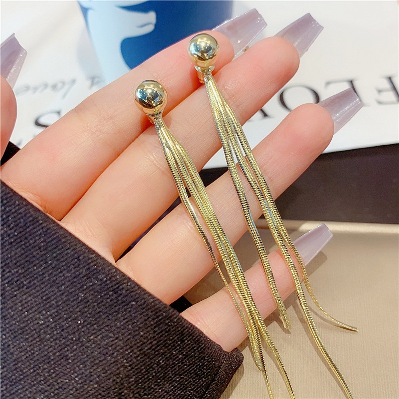 Silver Snake Bone Chain Front And Back Wear Long Tassel Earrings Elegant Design Earrings Internet Celebrity Same High-end Earrings