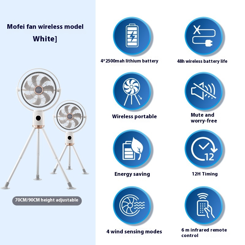 Mofei Electric Fan Rechargeable Wireless Portable Outdoor Fan D C Variable Frequency Silent Remote Control Floor-standing Camping Fan